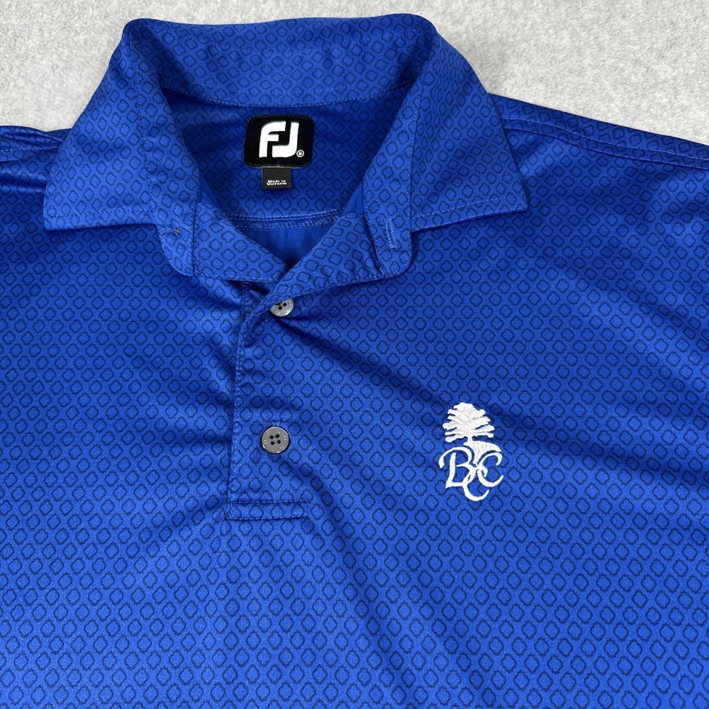 FootJoy FJ Men's Golf Polo Size M Briar Creek CC Embroidery AOP Blue Stretch